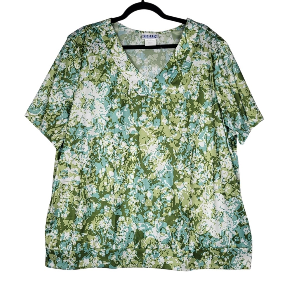 Blair Floral‎ Top Women's Green White Plus Size 3XL Boho Peasant V Neck New